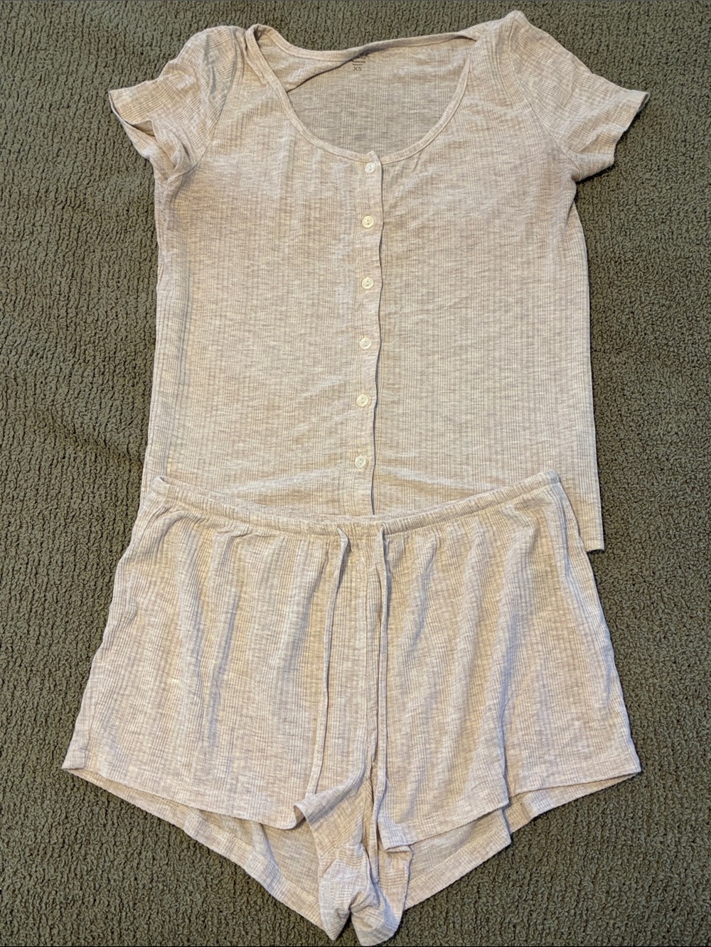 GENTLY USED: Gap Light Heathered Beige Short Sleeve Button Top & Shorts Set